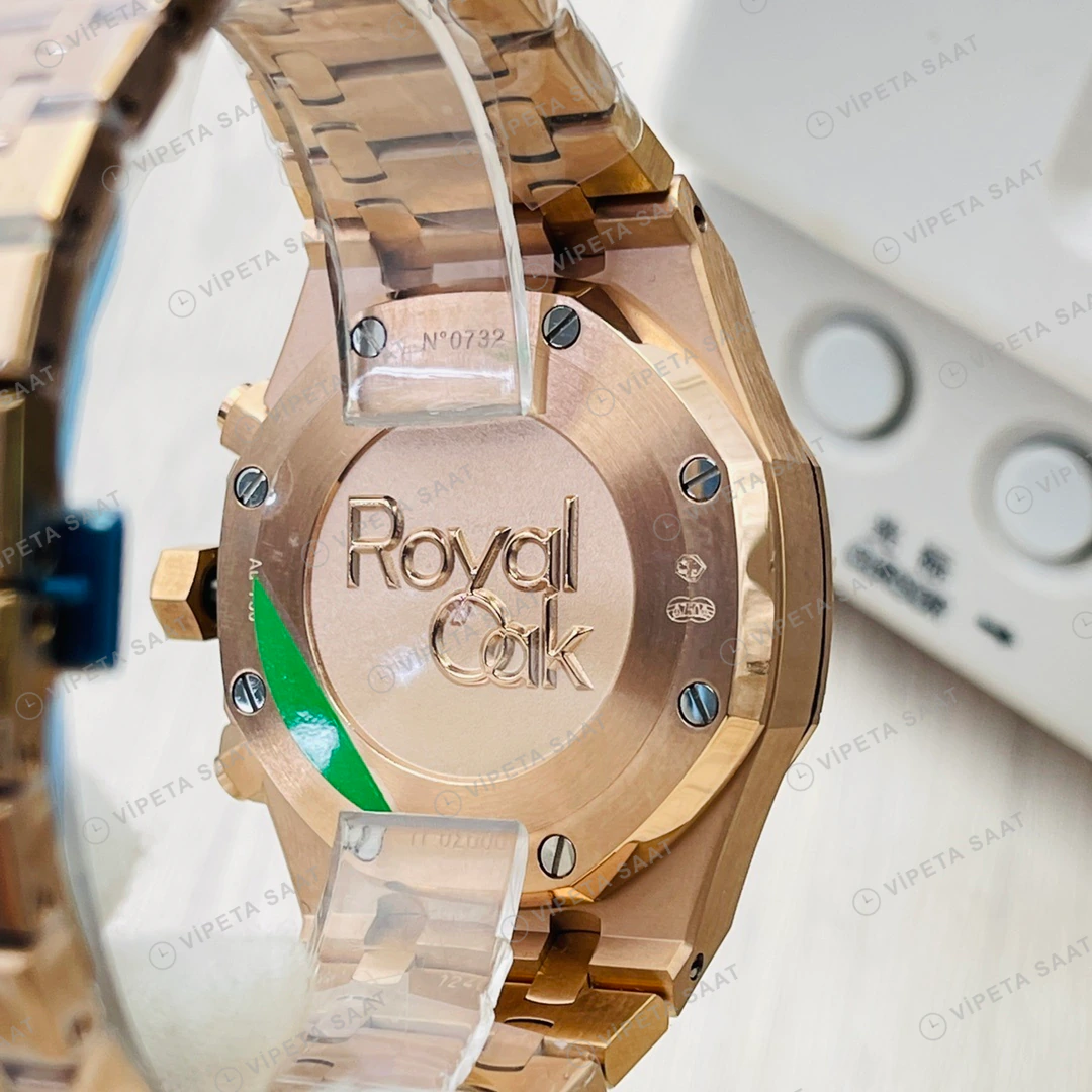 Audemars Piguet Royal Oak Kronograf Mavi Kadran Gold 41mm Super Clone ETA Eta Saat detay 7