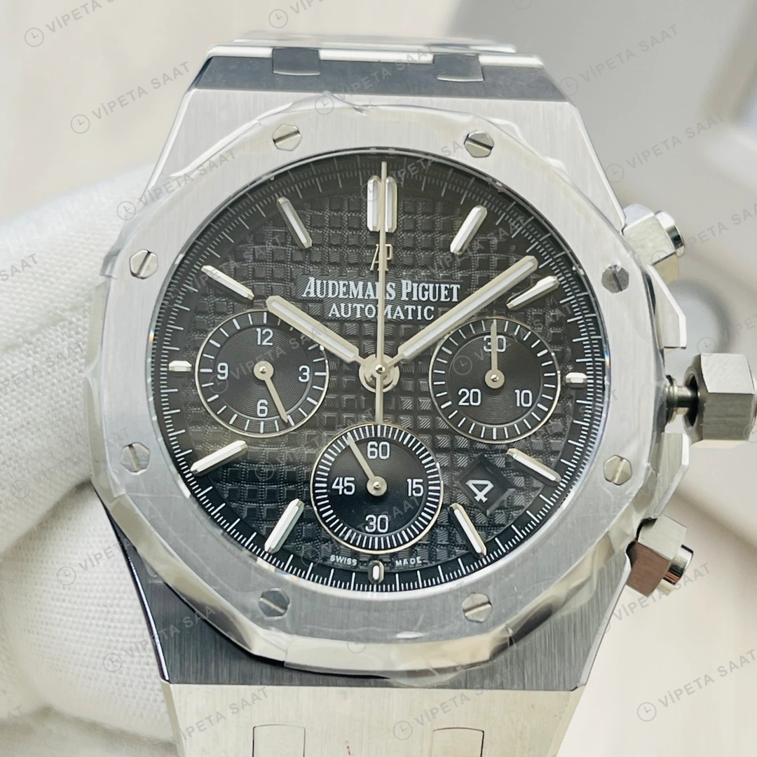 Audemars Piguet Royal Oak Kronograf Siyah Kadran Çelik 41mm Super Clone ETA Eta Saat detay 4