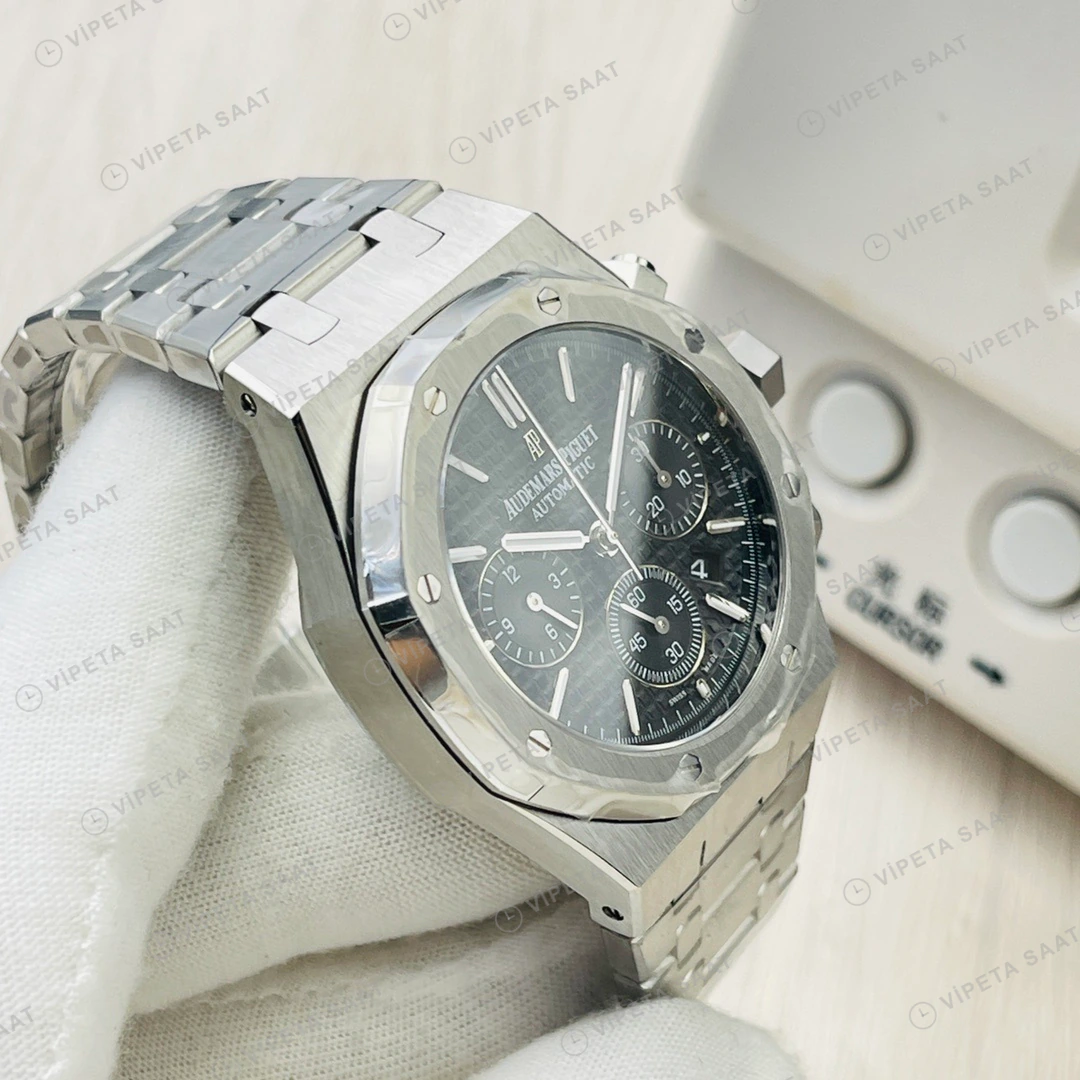 Audemars Piguet Royal Oak Kronograf Siyah Kadran Çelik 41mm Super Clone ETA Eta Saat detay 5