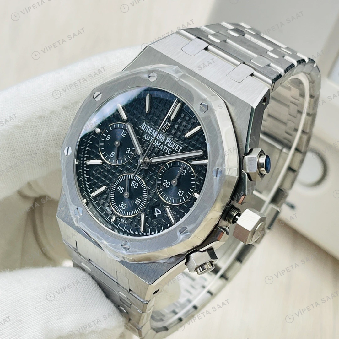 Audemars Piguet Royal Oak Kronograf Siyah Kadran Çelik 41mm Super Clone ETA Eta Saat detay 6