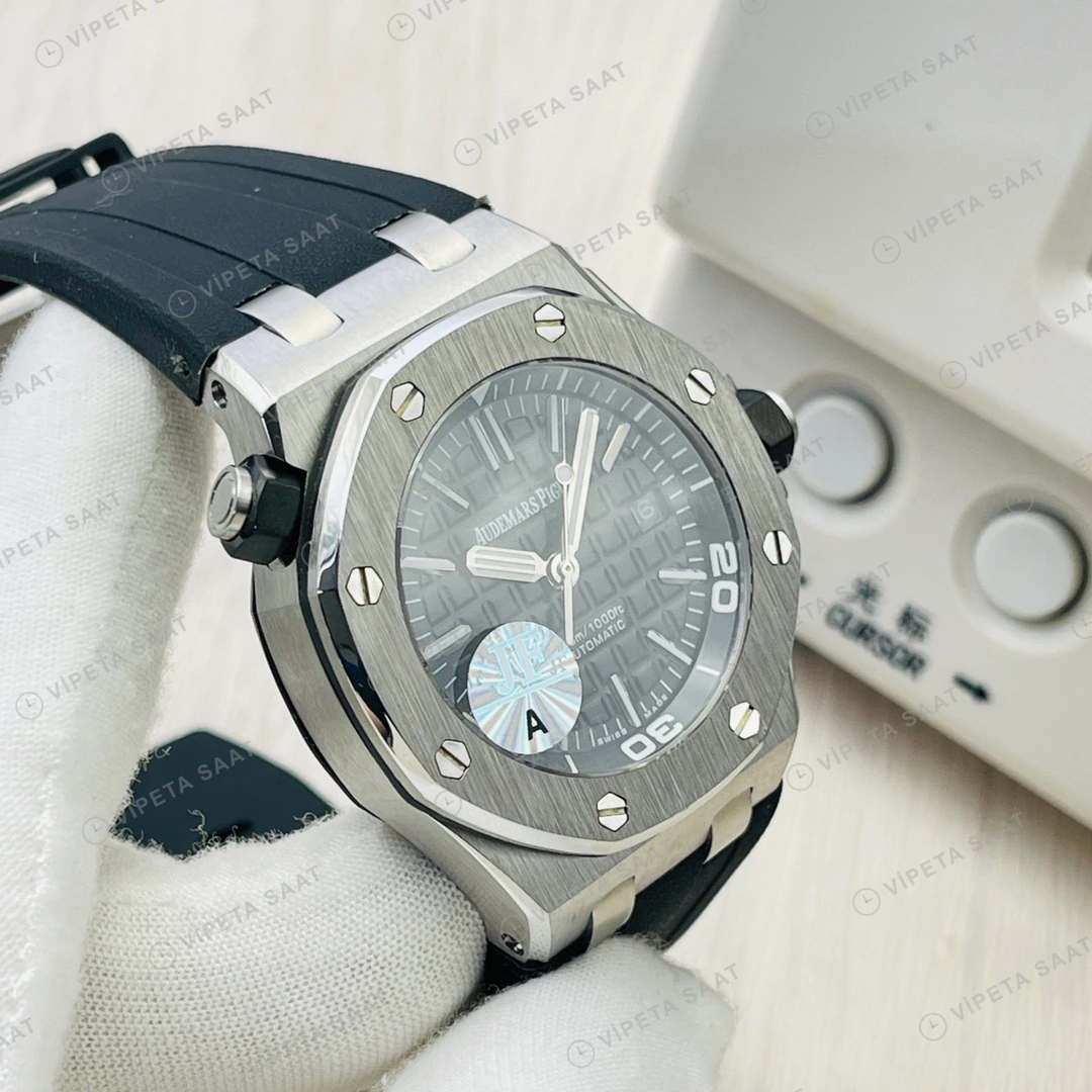 Audemars Piguet Royal Oak Offshore Diver Siyah Kadran Çelik 42mm Super Clone ETA Eta Saat detay 3