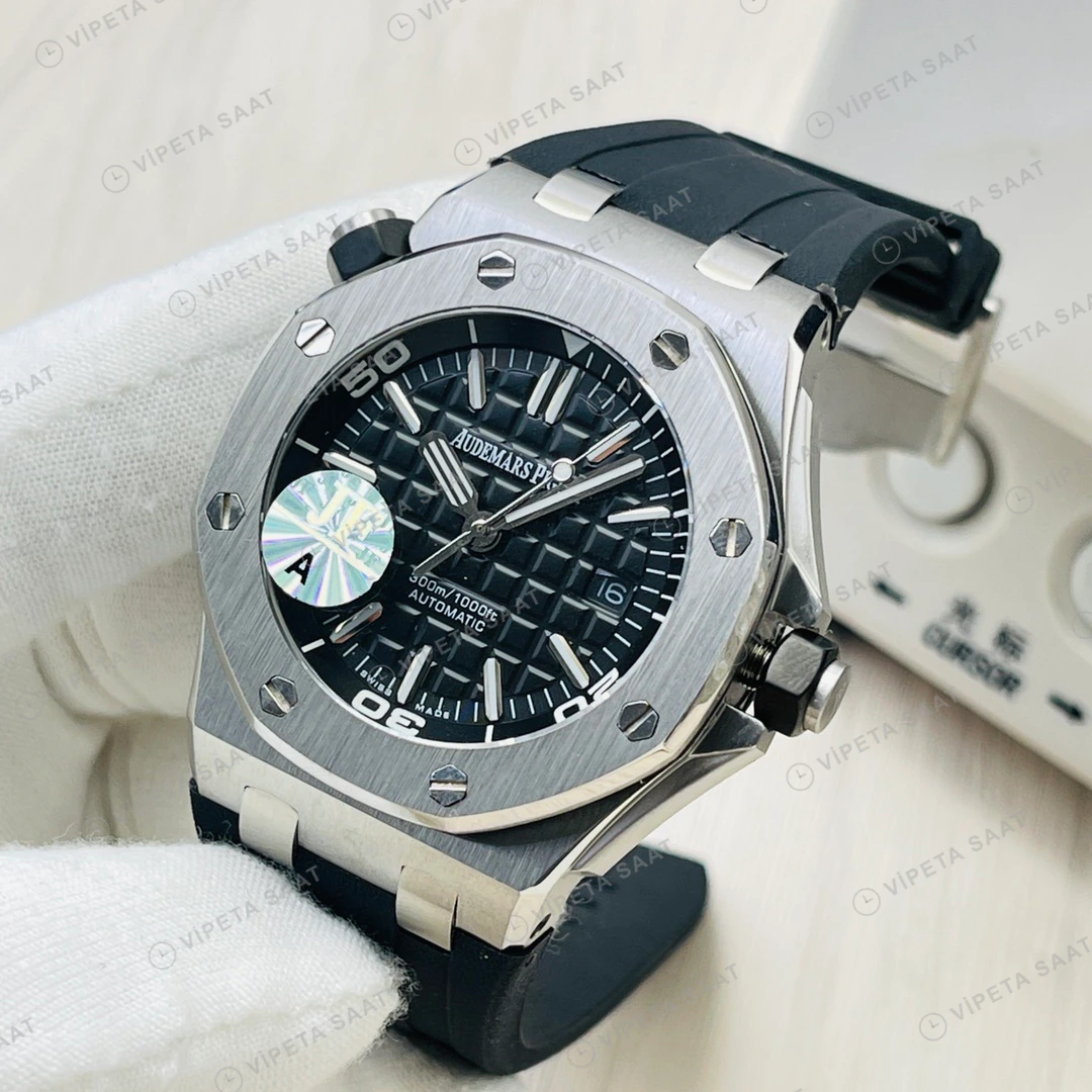 Audemars Piguet Royal Oak Offshore Diver Siyah Kadran Çelik 42mm Super Clone ETA Eta Saat detay 8