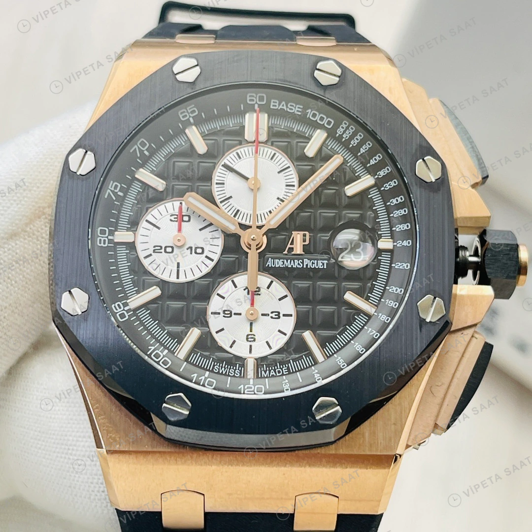 Audemars Piguet Royal Oak Offshore Kronograf Siyah Kadran Gold 42mm Super Clone ETA Eta Saat detay 5