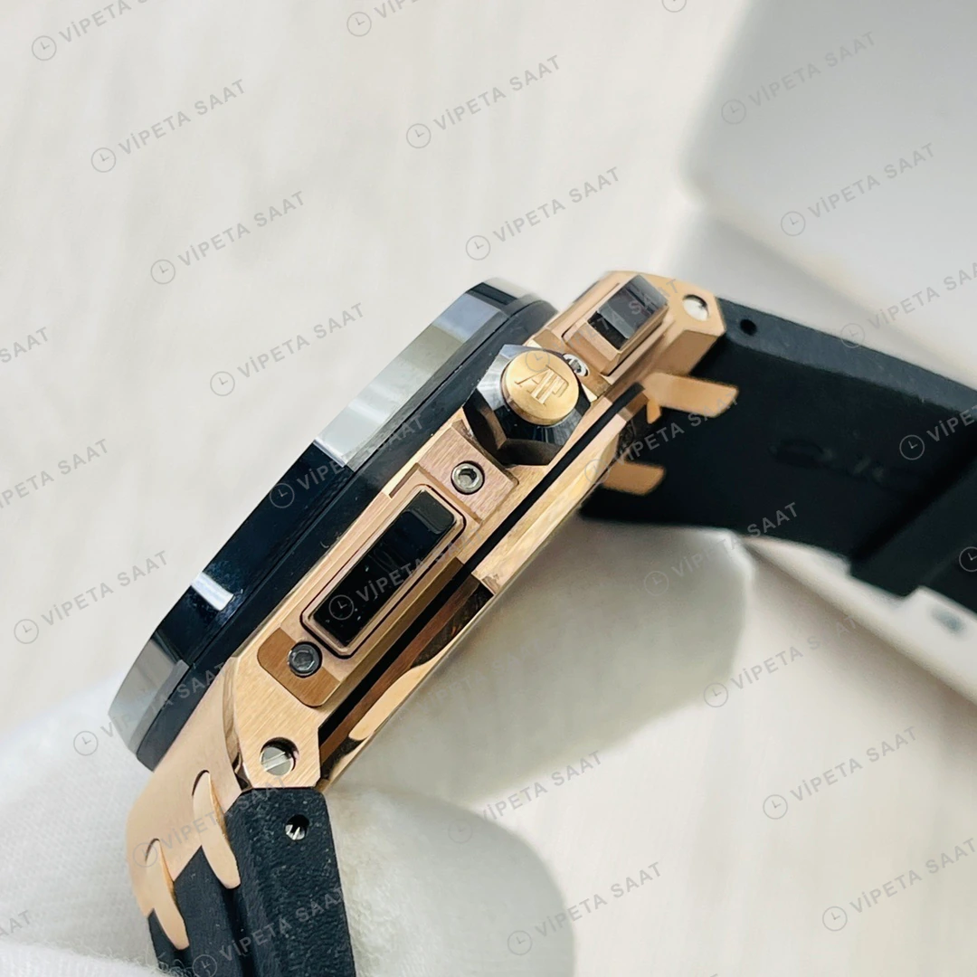 Audemars Piguet Royal Oak Offshore Kronograf Siyah Kadran Gold 42mm Super Clone ETA Eta Saat detay 7