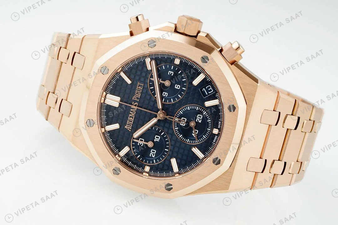 Audemars Piguet Royal Oak Rose Kasa 26240or Mavi Kadran Aps Factory 4401 Super Clone ETA Saat detay 6