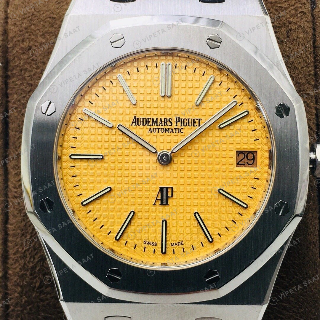 Audemars Piguet Royal Oak Sarı Kadran Çelik Super Clone ETA Eta Saat detay 3