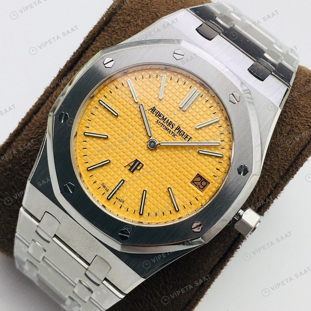 Audemars Piguet Royal Oak Sarı Kadran Çelik Super Clone ETA Eta Saat detay 5
