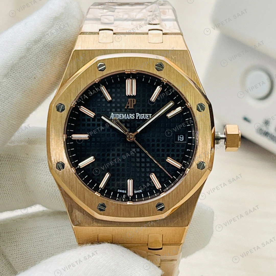 Audemars Piguet Royal Oak Siyah Kadran Gold 41mm Super Clone ETA Eta Saat detay 10