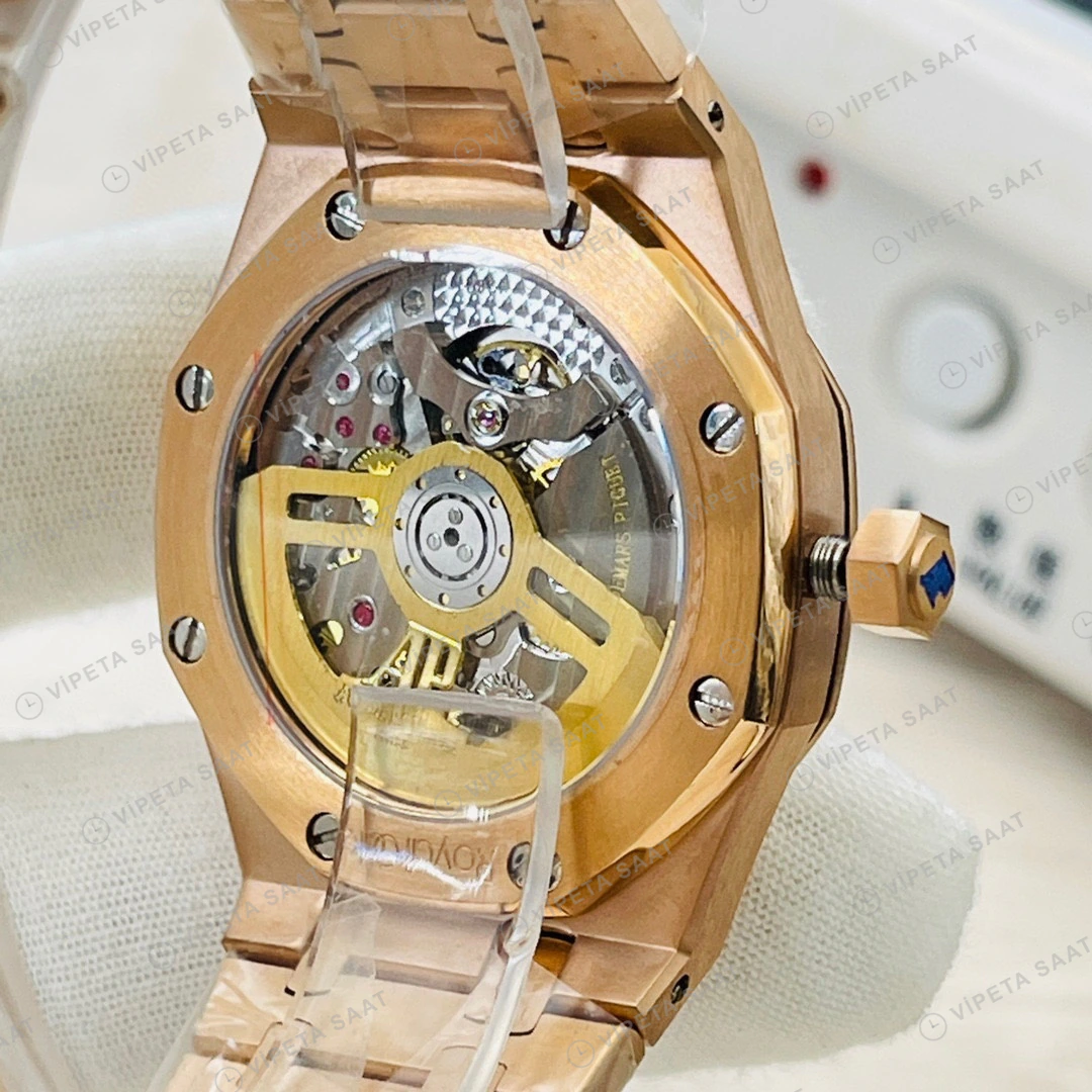 Audemars Piguet Royal Oak Siyah Kadran Gold 41mm Super Clone ETA Eta Saat detay 18