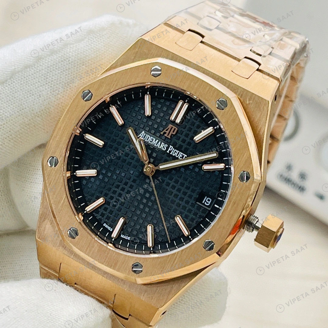 Audemars Piguet Royal Oak Siyah Kadran Gold 41mm Super Clone ETA Eta Saat detay 4