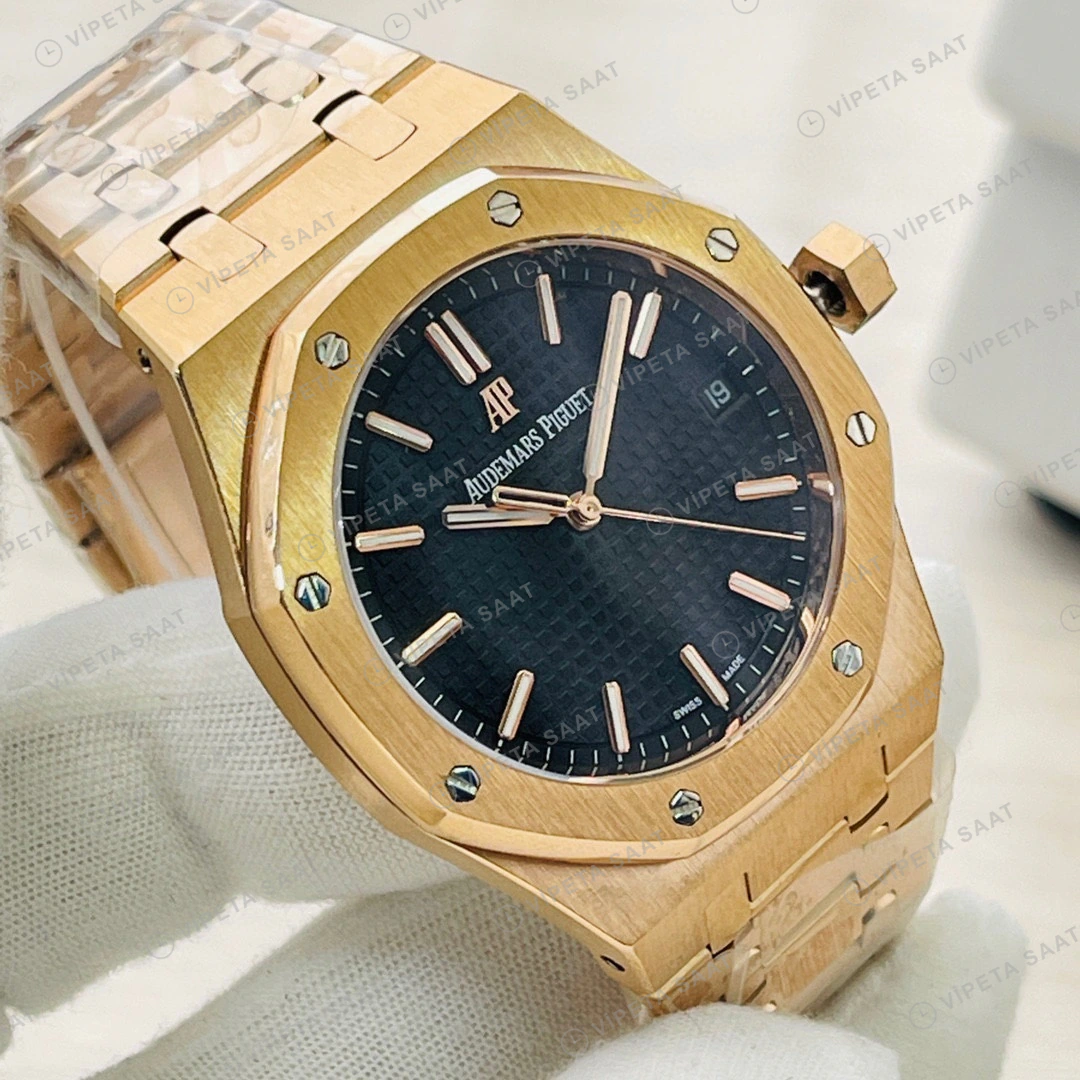 Audemars Piguet Royal Oak Siyah Kadran Gold 41mm Super Clone ETA Eta Saat detay 5