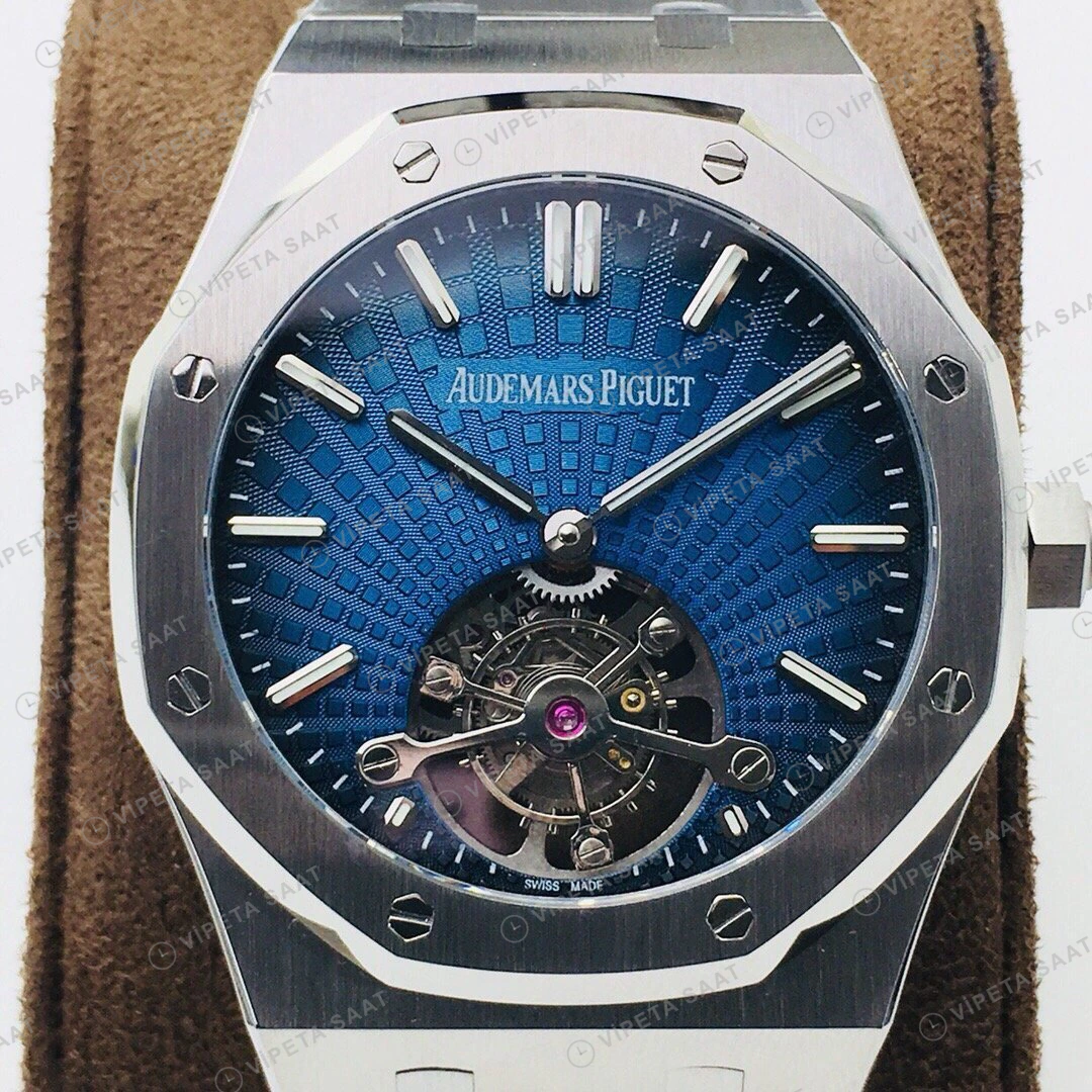 Audemars Piguet Royal Oak Tourbillon Mavi Kadran Çelik Super Clone ETA Eta Saat yan görünüm