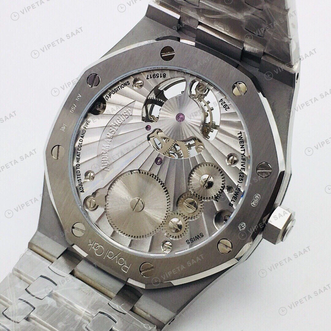 Audemars Piguet Royal Oak Tourbillon Mavi Kadran Çelik Super Clone ETA Eta Saat detay 3
