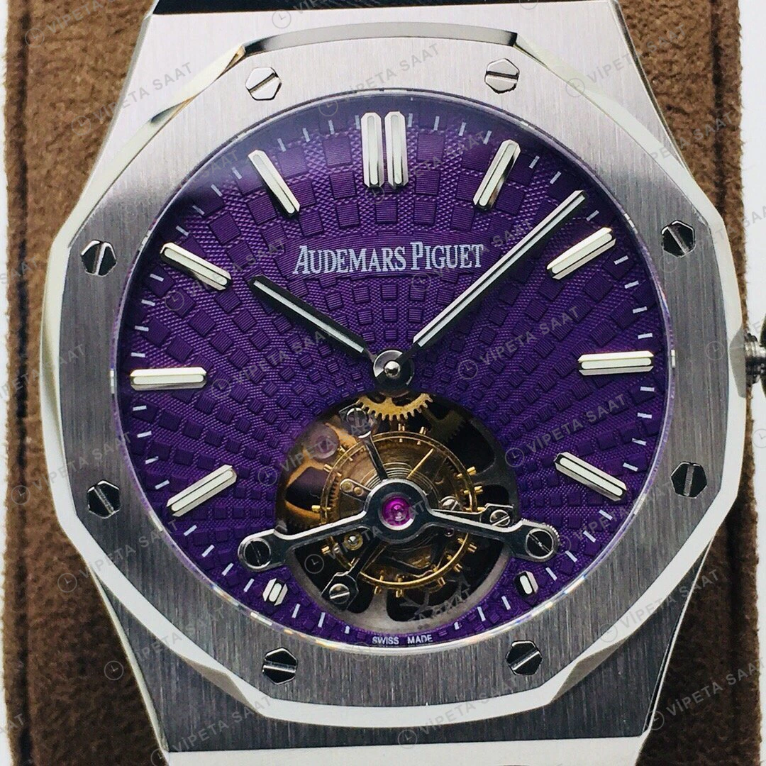 Audemars Piguet Royal Oak Tourbillon Mor Kadran Çelik 41mm Super Clone ETA Eta Saat yan görünüm