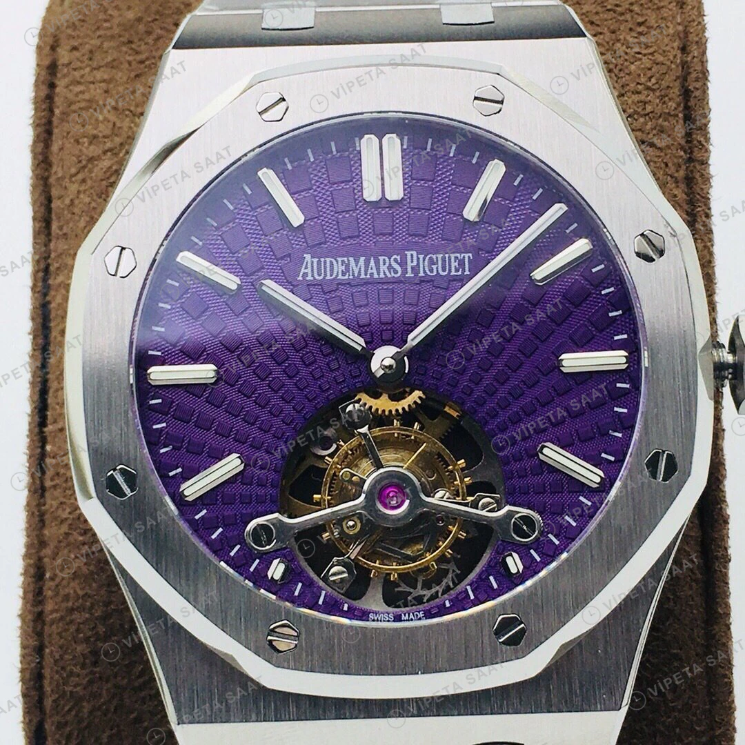 Audemars Piguet Royal Oak Tourbillon Mor Kadran Çelik 41mm Super Clone ETA Eta Saat detay 3