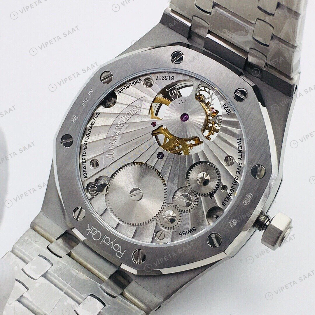 Audemars Piguet Royal Oak Tourbillon Mor Kadran Çelik 41mm Super Clone ETA Eta Saat detay 5