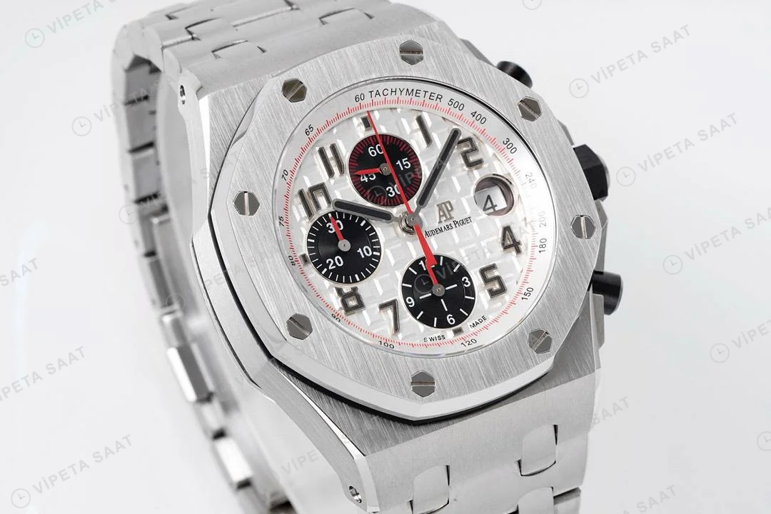 Audemars Piguet White Dial Silver Chronograph 44mm ETA Saat detay 8