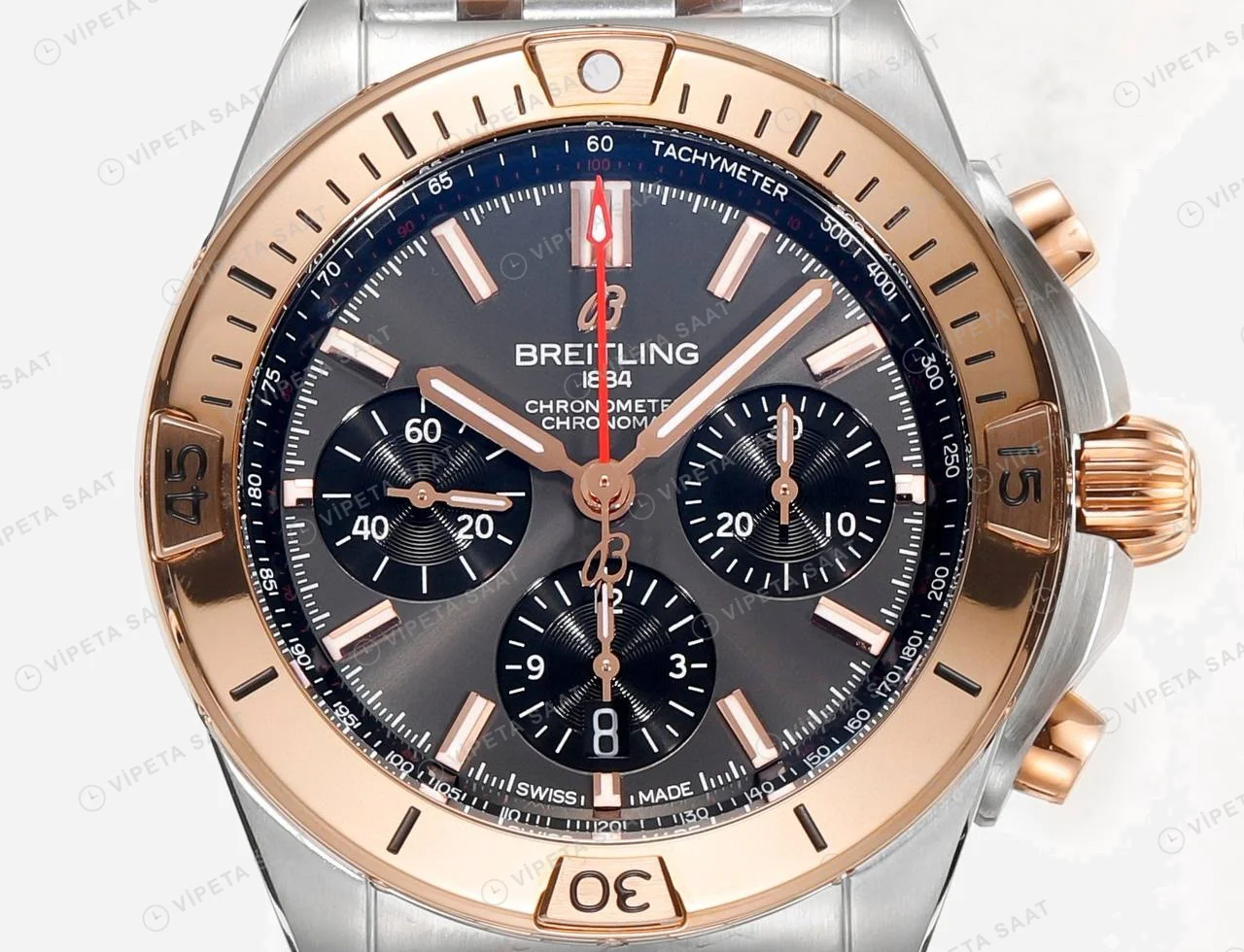 Breitling Chronomat B01 42 Çelik Rose Gold Antrasit Kadran UB0134101B1U1 Super Clone ETA Saat detay 2