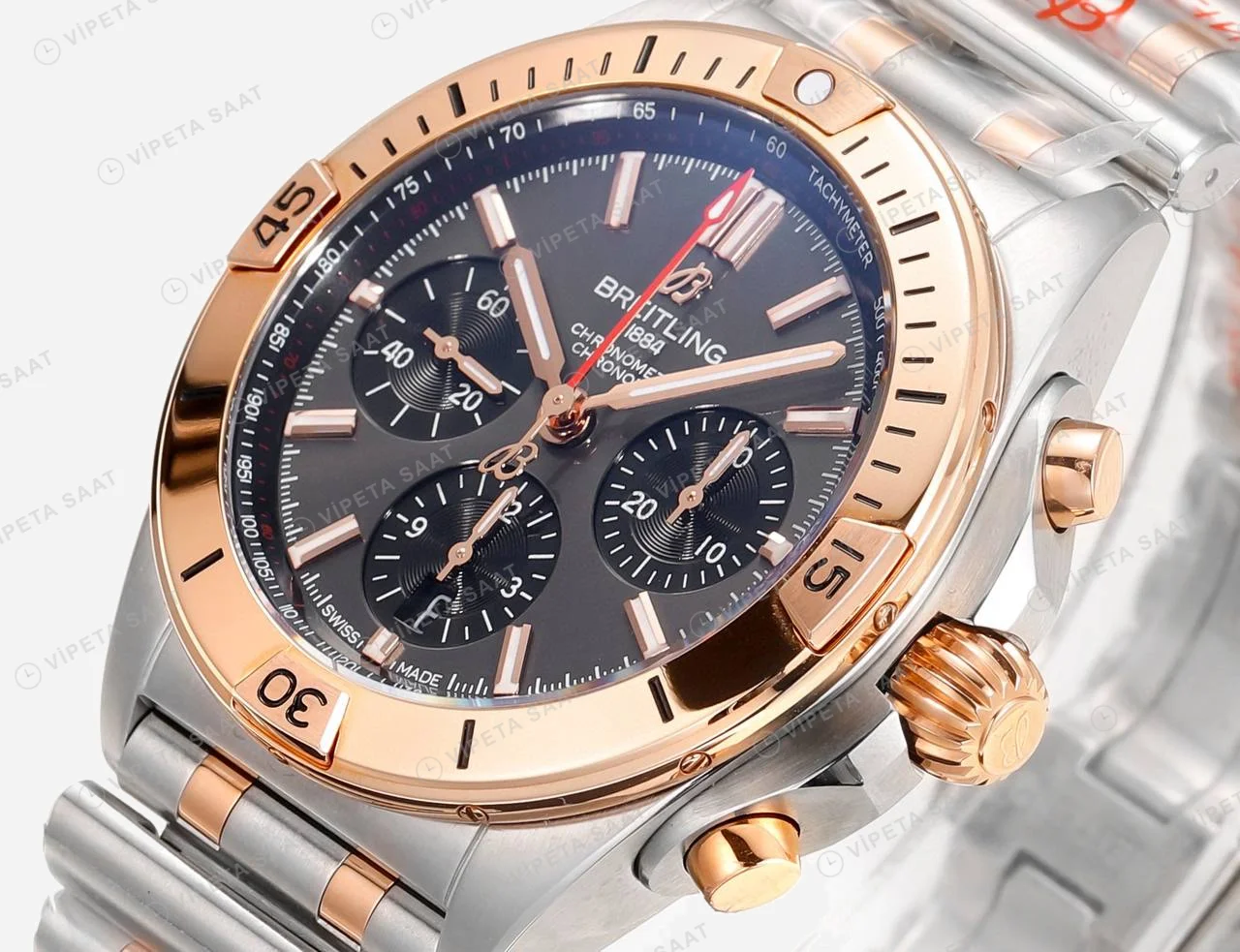 Breitling Chronomat B01 42 Çelik Rose Gold Antrasit Kadran UB0134101B1U1 Super Clone ETA Saat detay 3