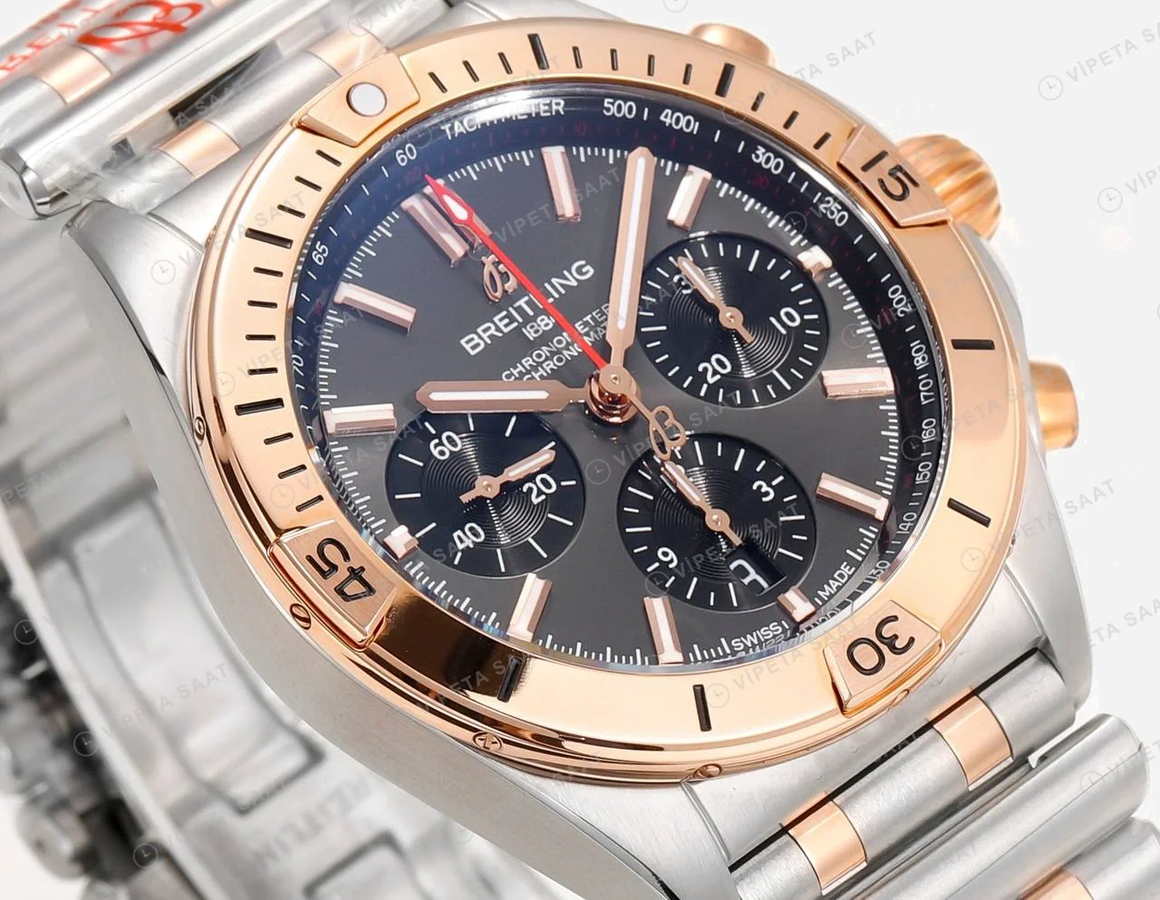 Breitling Chronomat B01 42 Çelik Rose Gold Antrasit Kadran UB0134101B1U1 Super Clone ETA Saat detay 4