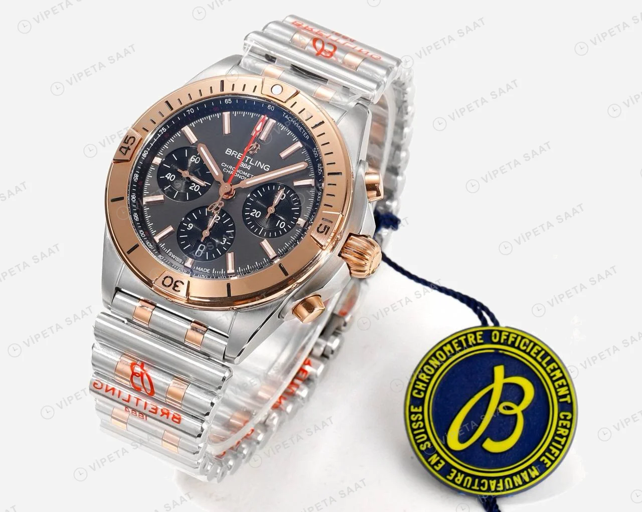 Breitling Chronomat B01 42 Çelik Rose Gold Antrasit Kadran UB0134101B1U1 Super Clone ETA Saat detay 5