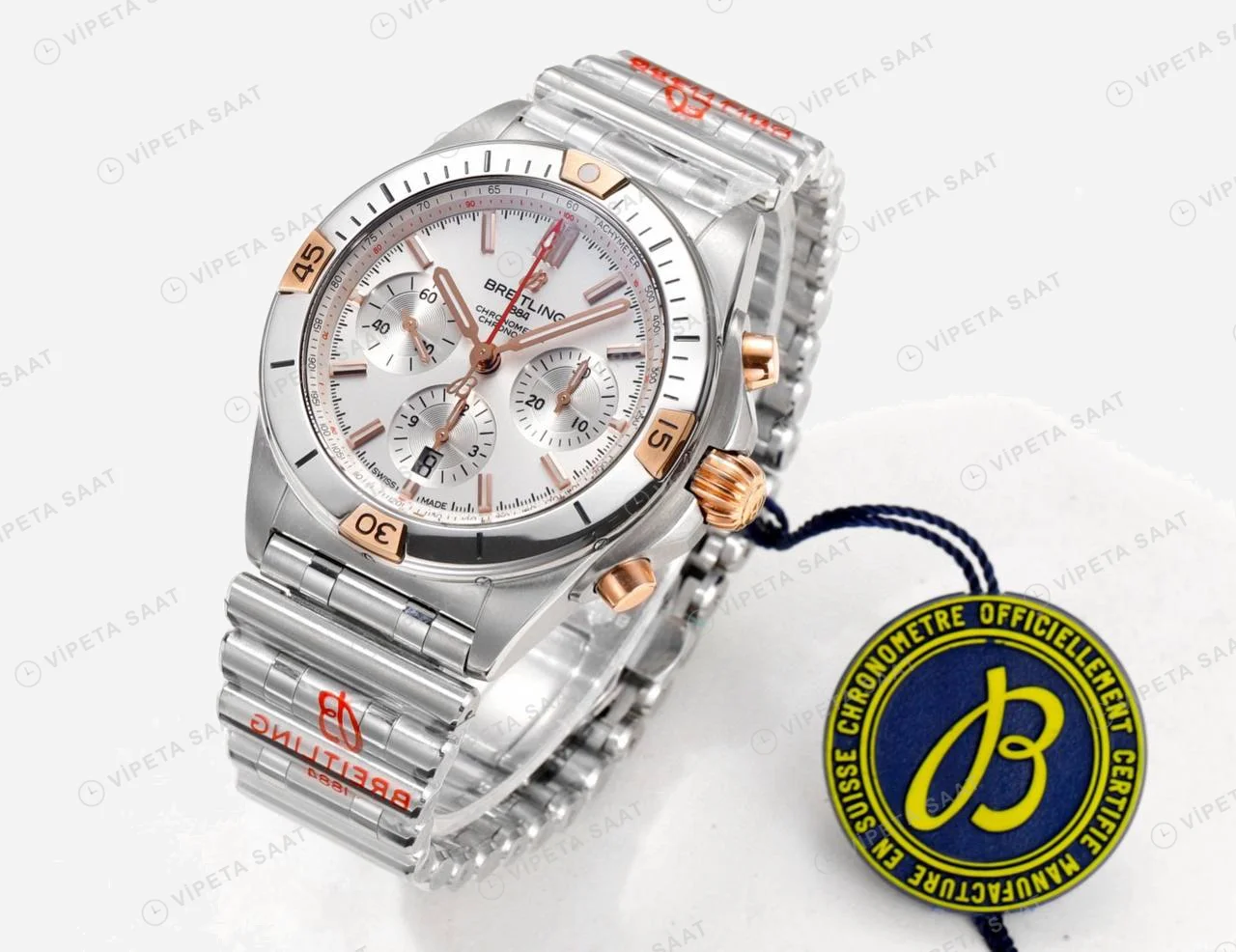Breitling Chronomat B01 42 Çelik Rose Gold Beyaz Kadran IB0134101G1A1 Super Clone ETA Saat detay 5