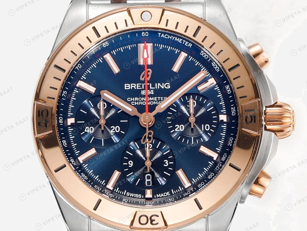 Breitling Chronomat B01 42 Çelik Rose Gold Mavi Kadran UB0134101C1U1 Super Clone ETA Saat detay 2