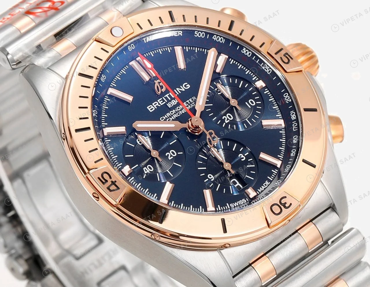 Breitling Chronomat B01 42 Çelik Rose Gold Mavi Kadran UB0134101C1U1 Super Clone ETA Saat detay 3