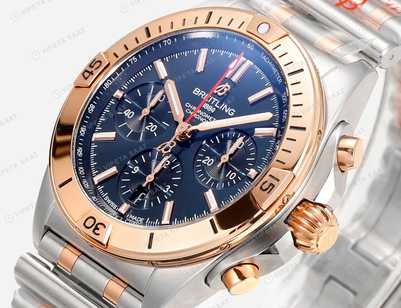 Breitling Chronomat B01 42 Çelik Rose Gold Mavi Kadran UB0134101C1U1 Super Clone ETA Saat detay 4