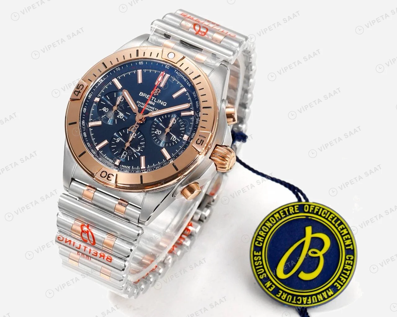 Breitling Chronomat B01 42 Çelik Rose Gold Mavi Kadran UB0134101C1U1 Super Clone ETA Saat detay 5