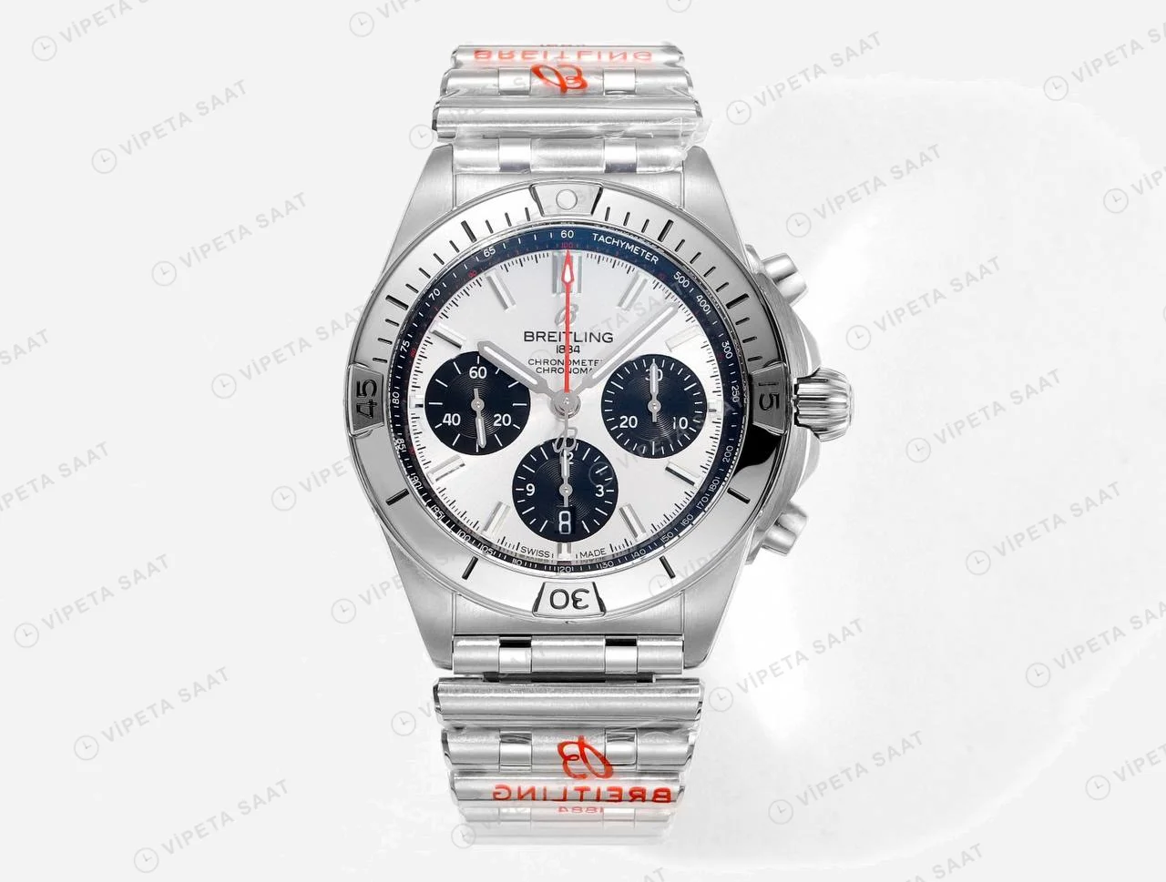 Breitling Chronomat B01 42 Gümüş Kadran Çelik AB0134101G1A1 Super Clone ETA Saat karşıdan görünüm