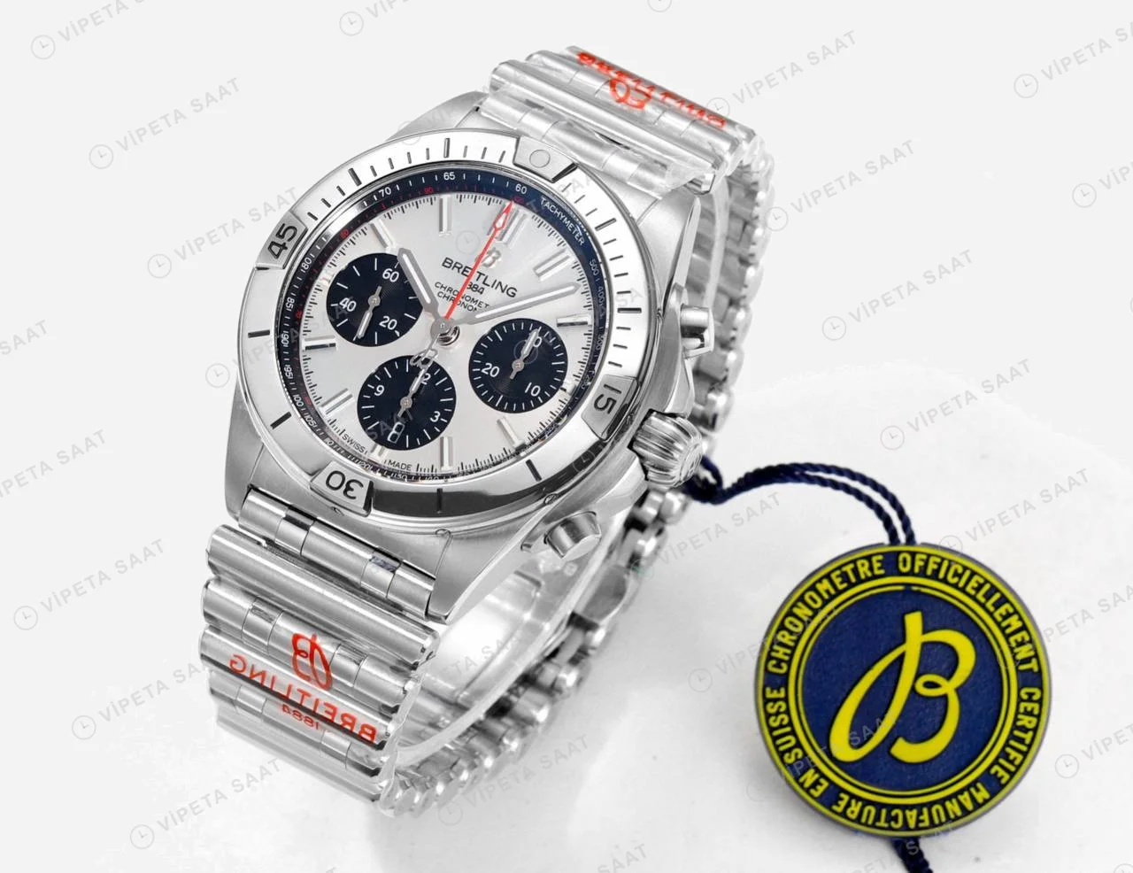 Breitling Chronomat B01 42 Gümüş Kadran Çelik AB0134101G1A1 Super Clone ETA Saat detay 5