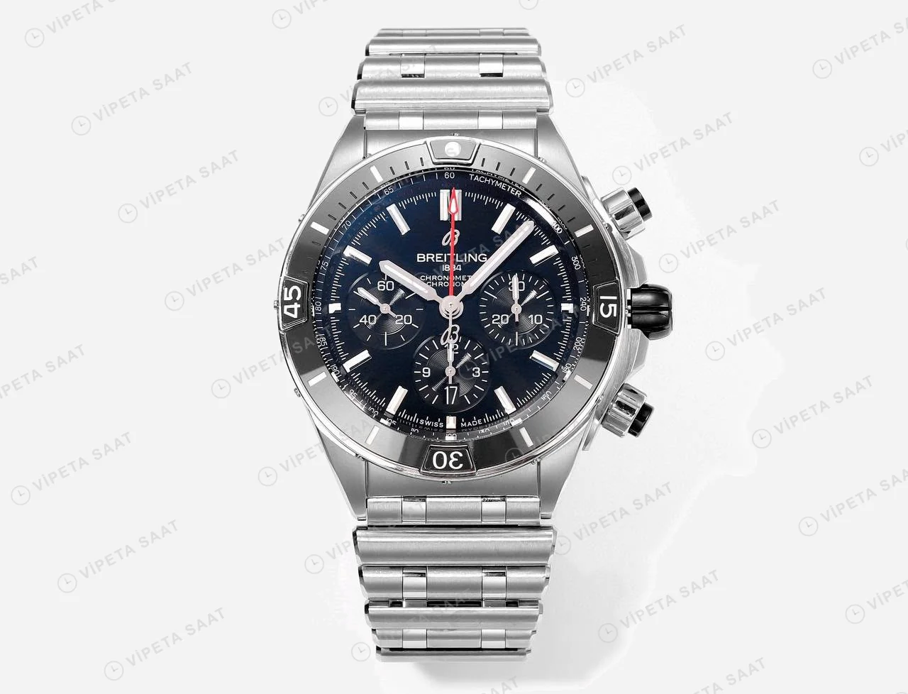 Breitling Chronomat B01 42 Mavi Kadran Çelik AB0134101B1A1 Super Clone ETA Saat karşıdan görünüm