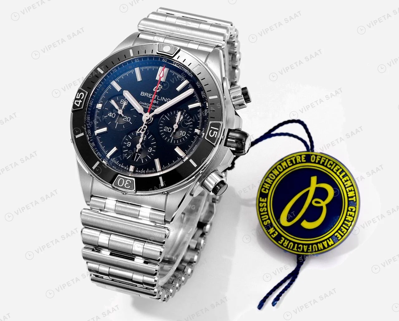Breitling Chronomat B01 42 Mavi Kadran Çelik AB0134101B1A1 Super Clone ETA Saat detay 5