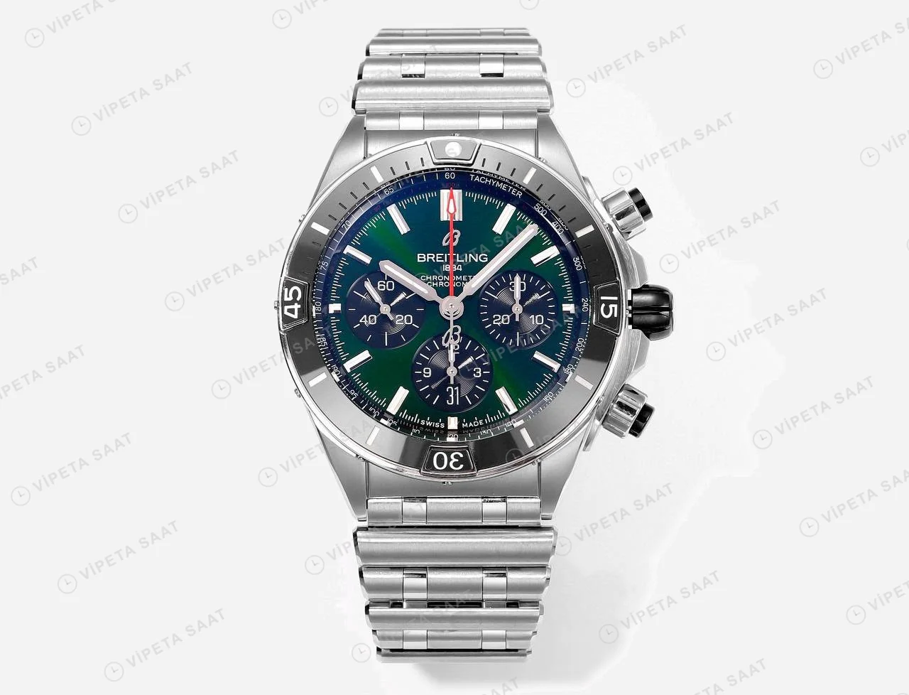 Breitling Chronomat B01 42 Yeşil Kadran Çelik AB0136251L1S1 Super Clone ETA Saat karşıdan görünüm