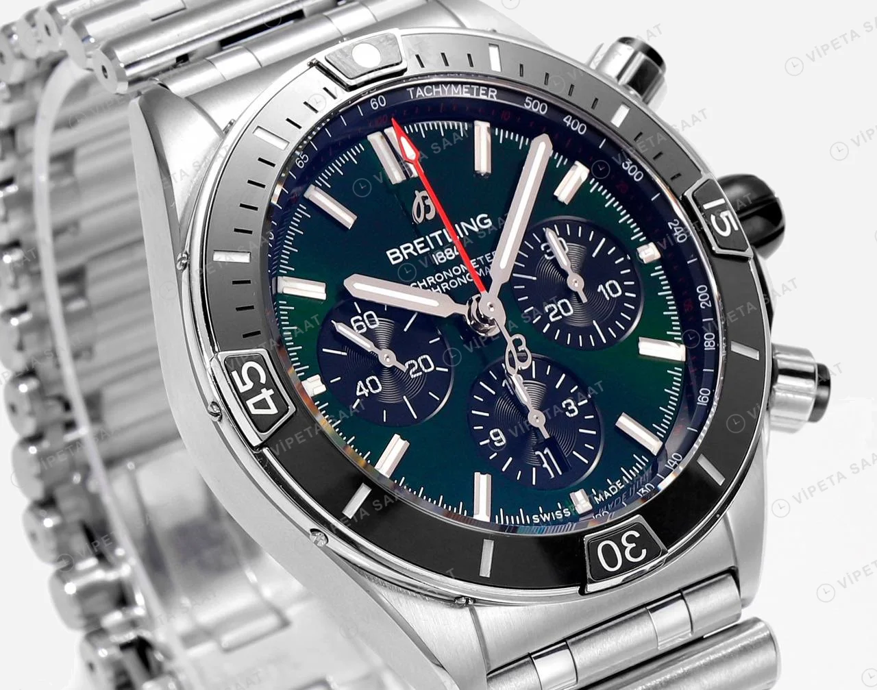 Breitling Chronomat B01 42 Yeşil Kadran Çelik AB0136251L1S1 Super Clone ETA Saat detay 6