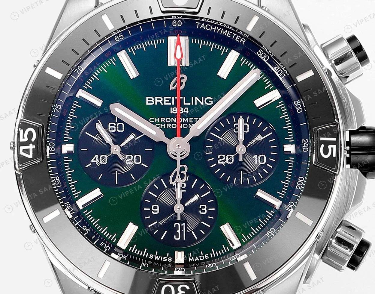 Breitling Chronomat B01 42 Yeşil Kadran Çelik AB0136251L1S1 Super Clone ETA Saat detay 7