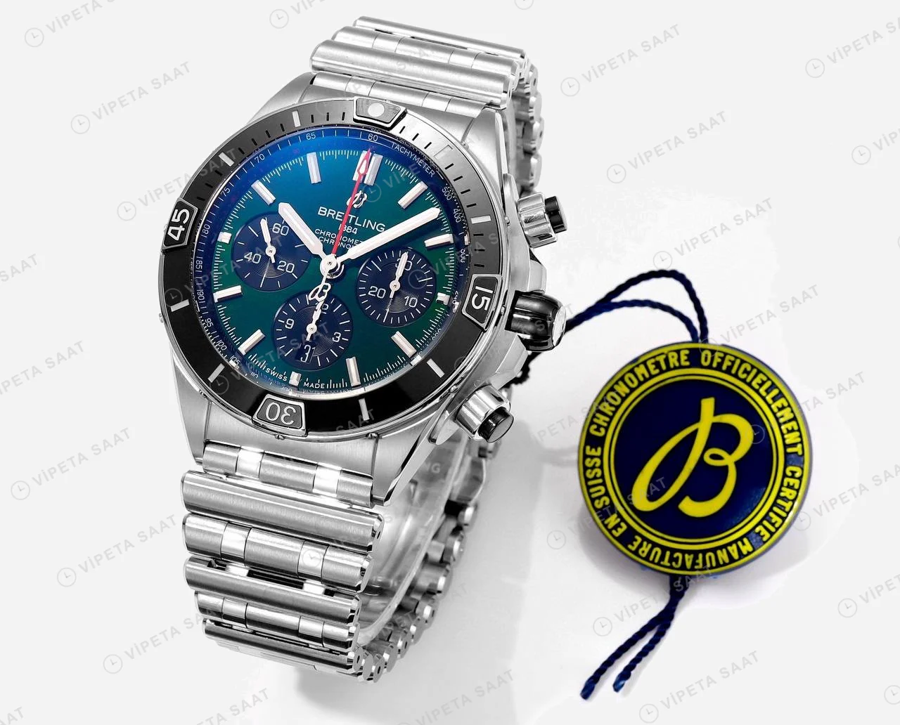 Breitling Chronomat B01 42 Yeşil Kadran Çelik AB0136251L1S1 Super Clone ETA Saat detay 8