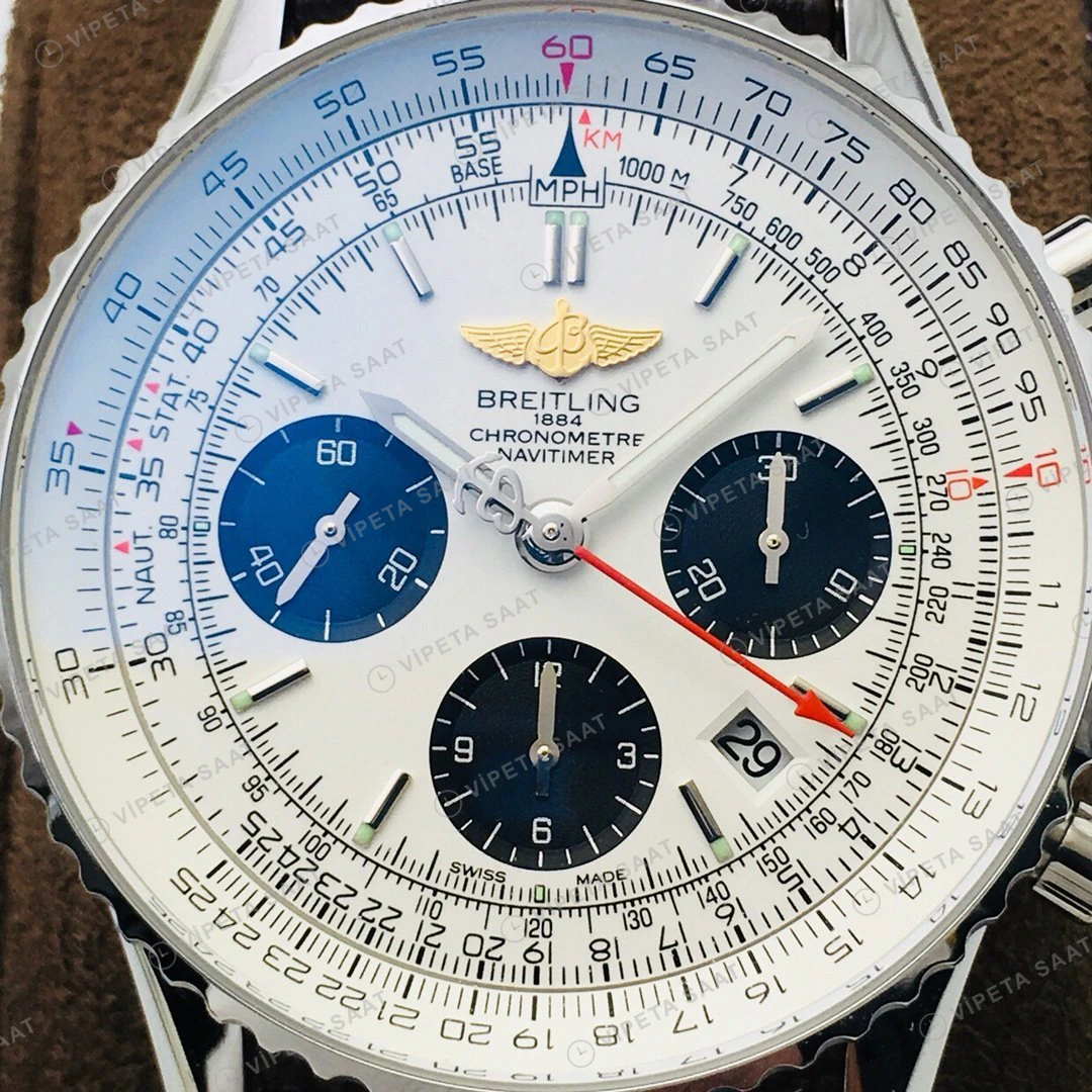 Breitling Navitimer Kronograf Beyaz Kadran Çelik Super Clone ETA Eta Saat detay 4