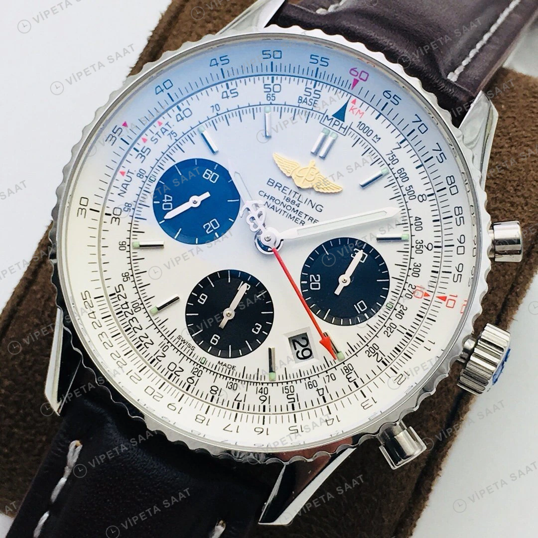 Breitling Navitimer Kronograf Beyaz Kadran Çelik Super Clone ETA Eta Saat detay 6
