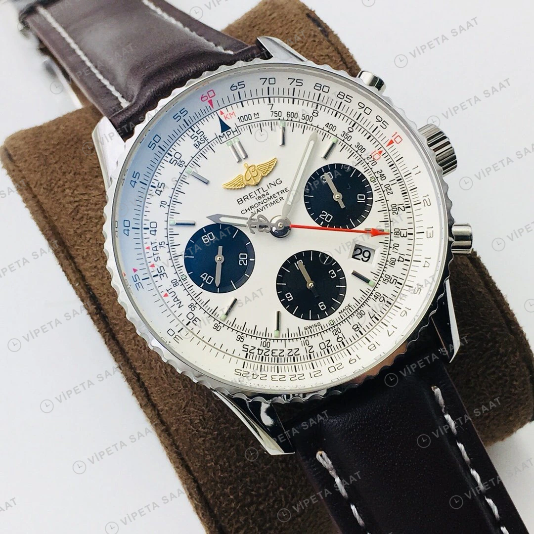 Breitling Navitimer Kronograf Beyaz Kadran Çelik Super Clone ETA Eta Saat detay 8