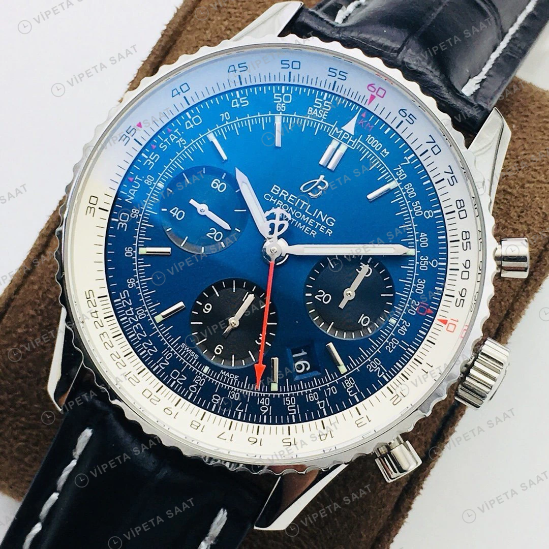 Breitling Navitimer Kronograf Mavi Kadran Çelik Super Clone ETA 2 Eta Saat detay 5