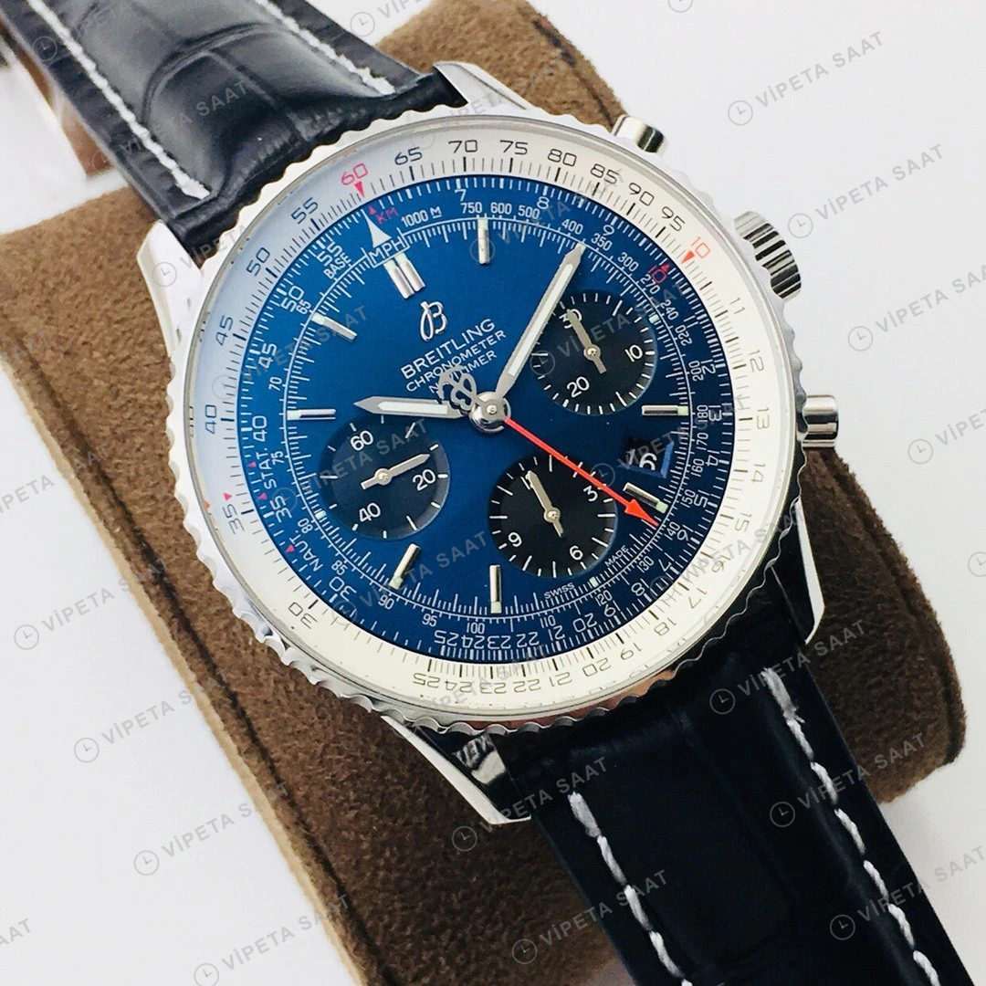 Breitling Navitimer Kronograf Mavi Kadran Çelik Super Clone ETA 2 Eta Saat detay 8