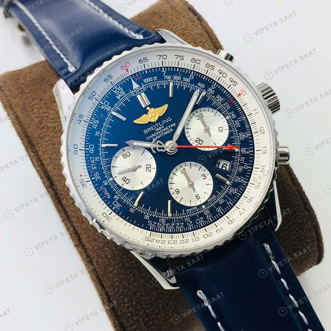 Breitling Navitimer Kronograf Mavi Kadran Çelik Super Clone ETA Eta Saat detay 8