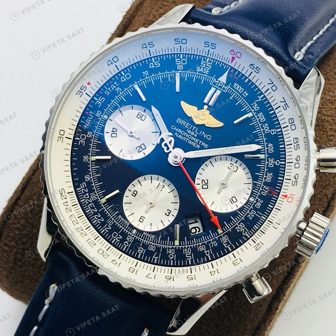 Breitling Navitimer Kronograf Mavi Kadran Çelik Super Clone ETA Eta Saat detay 9