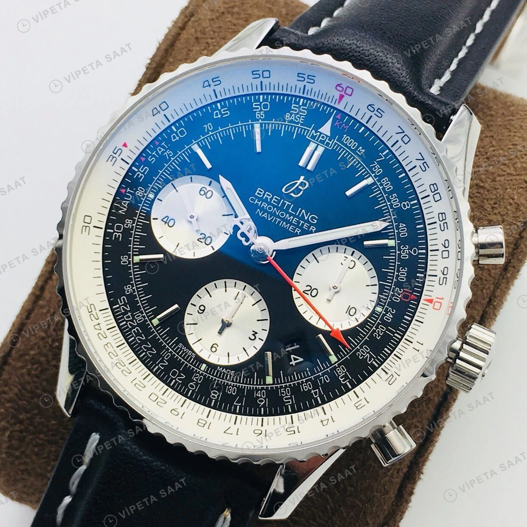 Breitling Navitimer Kronograf Siyah Kadran Çelik Super Clone ETA Eta Saat detay 5