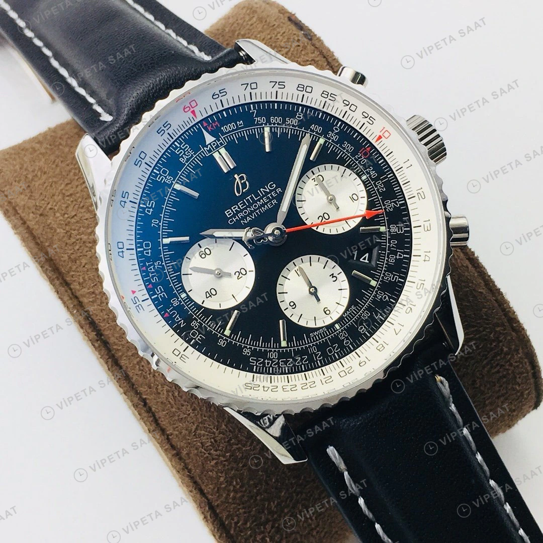 Breitling Navitimer Kronograf Siyah Kadran Çelik Super Clone ETA Eta Saat detay 8
