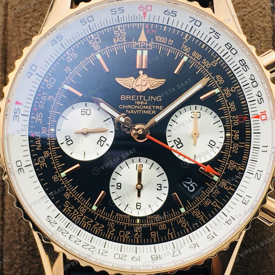 Breitling Navitimer Kronograf Siyah Kadran Gold Super Clone ETA Eta Saat detay 4