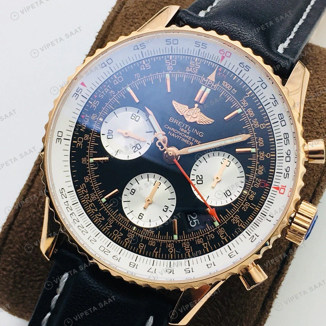 Breitling Navitimer Kronograf Siyah Kadran Gold Super Clone ETA Eta Saat detay 8