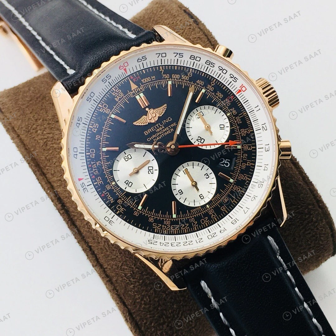 Breitling Navitimer Kronograf Siyah Kadran Gold Super Clone ETA Eta Saat detay 9